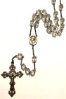 Stunning   Ornate Vtg Sterling Silver Catholic Rosary W  Lg Square Glass Beads