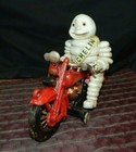 Michelin Man Riding Harley Davidson Motorcycle Cast Iron Toy Clicker Wheel 2 Pc