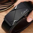 Men   s Automatic Buckle Belt Luxury Black Leather Ratchet Waist Belt Gift