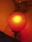 Vtg Mid Century Modern Large Red Floral Glass Hanging Swag Lamp Retro 1960 s