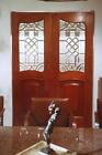 19th Century  Pair Of Antique Leaded Glass Inset In Mahogany Raised Panel Doors