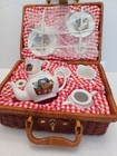 Vtg Delton Noah s Ark Porcelain Children   s Tea Party Set In A Picnic Basket 