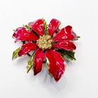 Vintage Christmas Poinsettia Flower Enamel Rhinestone Artist Signed Pin Brooch