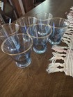 Vintage Mcm Blue Ombr   Glass Cocktail Shaker Bar Set With 6 Glasses Gold Rim