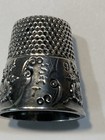Vtg Sterling Silver Sewing Thimble Sz9 Hallmarked Floral Raised Detail Band