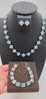 Vintage Sterling Silver Deco Bezel Blue Glass Necklace Bracelet Earrings Set