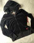 Twisted Heart Black Velour Track  Jacket W  Red Rhinestones Heart Y2k