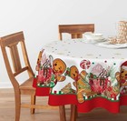 Christmas Tablecloth 70  70 Inch Round  Gingerbread Man Cute Christmas Bear Ball