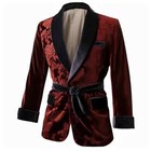 Men s Vintage Velvet Smoking Jacket Thin Lapel Robe With Belt For Evening Party