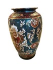Large Vintage Chinese Hand Painted Porcelain Vase Raised Bead Work 12 In