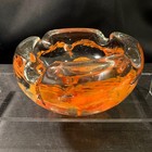 Vintage Hand Blown Art Glass Ashtray Orange Flower Murano Style Mcm Catchall