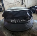 Vtg Harley Davidson Motorcycle Black Leather Biker Captain s Cap Hat One Size
