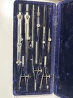 Antique Vintage Drafting Geometry Instrument Set Velvet Case Incomplete 10pc