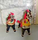 2 Vintage Rajasthani Embroidered Fabric Horses Made In India Folk Art