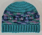 Messy Bun Ponytail Beanie Women s Medium Crocheted Striped Blue   Purple