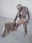 1950 s Antique Brass Coated Bronze Matador And Bull Bullfighting Sculptures