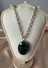 Royal Statement Necklace   Earrings Set Silver Tone Green Crystal