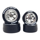 Leaf 5 Spoke Chrome Rims   11 13mm Staggered Goodyear Rubber Tire For Hot Wheels