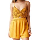 Le Lis Mustard Yellow Cutout Lace Romper - S