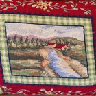 Vtg Wool Needlepoint Pillow Plein Air Village River Velvet Granny Core 12x16 
