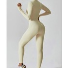 Womens Jumpsuit Bodysuit Long Sleeve Zip Up One Piece Romper Pant Cream Ivory M