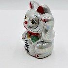 Vtg Beckoning Lucky Maneki Neko Cat Ceramic Piggy Bank Left Paw 4    Tall