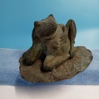Vintage Bronze Frog Sculpture On Lily Pad- 8  Long 3 5 Lb Garden Statue