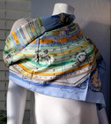 Hermes Dies Et Hore Astrology Silk Scarf Wrap Faconnet Zodiac Sun Blue 35x35 New