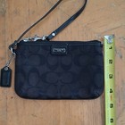 Coach Signature Black Zip Wristlet Clutch Pouch W  Strap  Silver Hardware