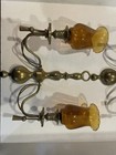 2 Vtg Brass Double Arm Sconce Wall Candle Holder W  Amber Glass Votives  India