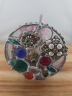 Vtg Handcrafted Pink Slag Glass Kaleidoscope Artisan Crystal Pearl Jeweled Wheel