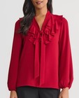 Anne Klein Women   s Red Solid Woven Polyester V-neck Ruffle Tie Blouse M