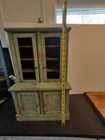 Antique Early 1900s Green Primitive Painted Miniature Wood Hutch Cabinet 21 5 