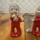 Vntg 50   s Kitsch Napco Ceramic Pixie Elf Children Spaghetti Trim Hats Christmas