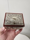 Vintage Italian Sterling Silver 925 Wood Jewelry Trinket Box