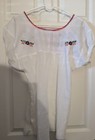 Mexican Floral Hand Embroidery Women s Blouse Peasant White Open Back Top M