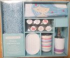 Bubblebee Co Kids 17 Piece Paris Bath Set Blue Shower Curtain Dispenser Rug New
