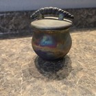 Raku Pottery Lidded Jar By Katherine  Iridescent Metallic Glaze  Handmade   
