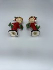 Vintage 1957 Napco Christmas Boy   Girl Elf Salt   Pepper Shakers Red Noel Xmas