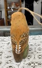 Hand Carved Wooden Owl Ornament Figurine Handpainted White Details Wood Log Base