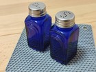 Homewares Ritadeshop Retro Glass Salt And Pepper Shakers Set 2 Cobalt Blue