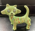 Vtg Mcm Kitschy Cat Kitty Green Hand Painted  Long Body Neck Cat Ceramic