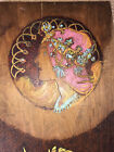 Large Vintage Pyrography  Woman Portrait Mums Flemish Art Oil Painting Antique