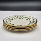Lenox Dimension Holiday Bread   Butter Plates Gold Rim Set Of 4  Holly Berry Usa