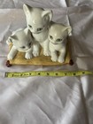 White Porcelain Cat Kittens Figurine Trio On Base  Approx 9 In Wide