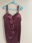 Women s Burgundy Satin Full Slip Adjustable Straps Built-in Cups Ruched
