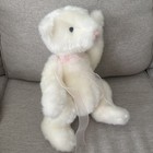 White Plush Fao Schwarz Teddy Bear Stuffed Animal W  Pink Nose  Black Eyes 