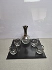 Silver Fading Decanter With 4 Roly Poly Silver Trim Glasses