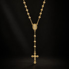 Heirloom 18k Gold Plated Rosary   Rare 24  Crucifix   Virgin Mary Beaded Chain