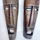 Set Of 2 Hand Carved Wooden Tiki Masks Tribal Wall Decor Dark Brown 12 